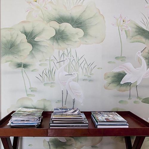 Orient-Tapete - HERONS POND - Misha wallcoverings - Seide / Tiermuster / chinesisches Motiv