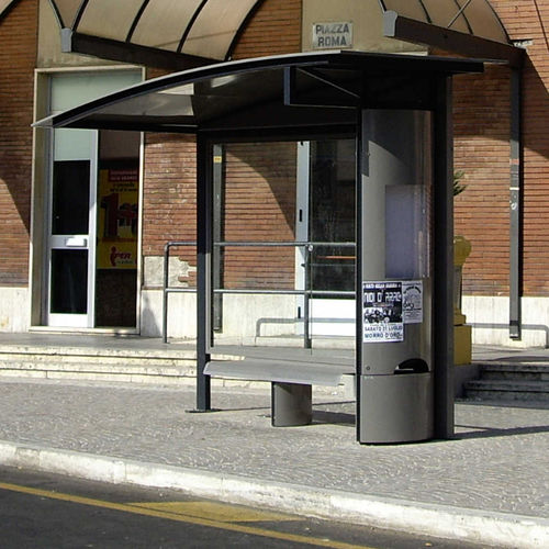 Buswartehalle / extrudiertes Aluminium - ALHENA - METALCO - pulverbeschichteter Stahl / Hartglas / mit Bank