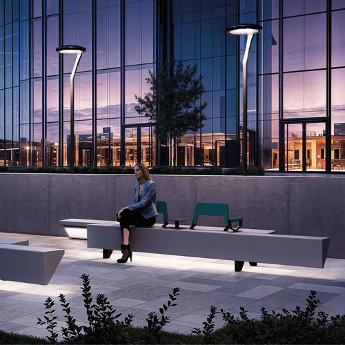 Moderne Bank für den öffentlichen Raum - SPITZ - METALCO - aus lackiertem Stahl / Hochleistungsbeton / mit Rückenlehne