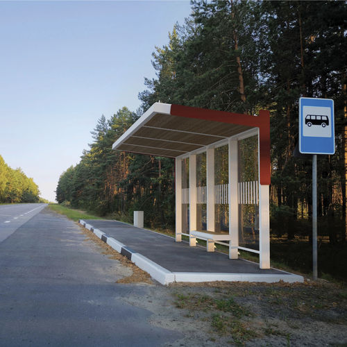 Holz-Buswartehalle - ATLAS - METALCO - Glas / aus lackiertem Stahl / mit Bank
