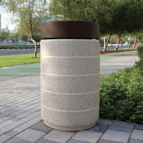 Park-Abfallbehälter - RUBINO - METALCO - pulverbeschichteter Stahl / Kunststein / mit integriertem Aschenbecher