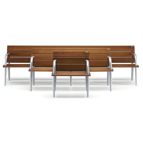 Moderne Bank für den öffentlichen Raum - RIVA - METALCO - aus lackiertem Aluminium / Holz / mit Rückenlehne