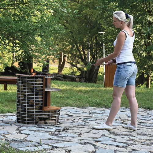 Holz-Gartengrill - B-B SASS - METALCO - festinstalliert / Edelstahl / COR-TEN®-Stahl