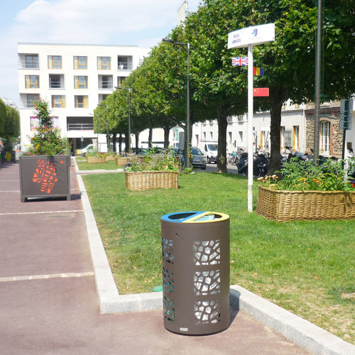 Park-Abfallbehälter - CORAL DUO - LAB23 - galvanisiertem Stahl / COR-TEN®-Stahl / ohne Deckel