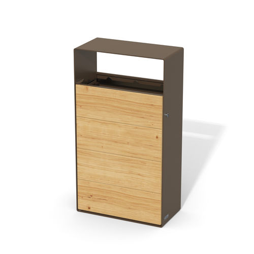 Stahl-Abfallbehälter - EIGHT BIN STEEL-WOOD - LAB23 - Holz / mit integriertem Aschenbecher / mit Deckel
