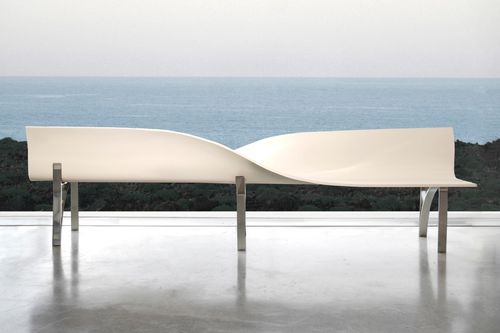 Bank für den öffentlichen Raum / originelles Design - CALA - LAB23 - Edelstahl / Verbundwerkstoff / mit Rückenlehne