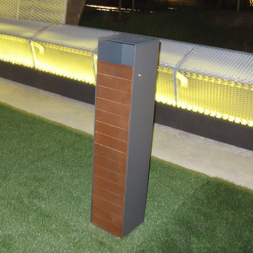 Park-Abfallbehälter - TOWER - LAB23 - galvanisiertem Stahl / Holz / mit Deckel
