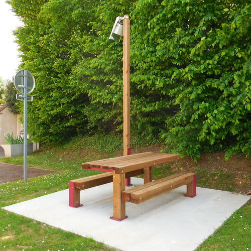Moderne Tischgarnitur - 627 072 - Rondino - Holz / für Außenbereich / für öffentliche Bereiche