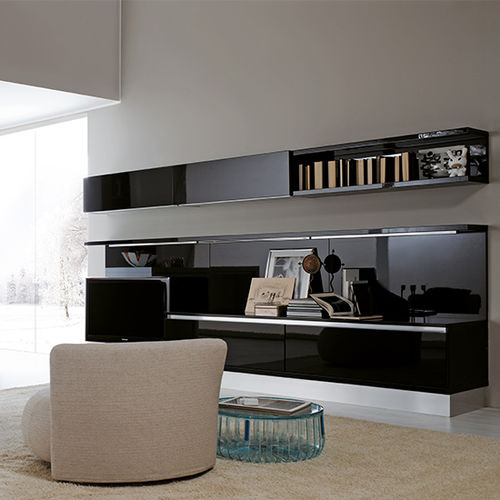 Moderne Wohnwand - VOLARE - ARAN Cucine - lackiertes Glas