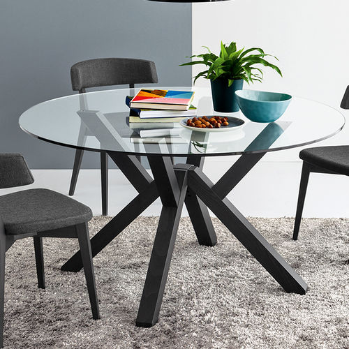 Moderner Tisch - KIM - ARAN Cucine - Glas / Gestell aus Holz / rund