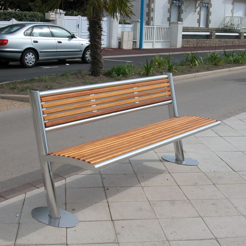 Moderne Bank für den öffentlichen Raum - TRAMONTANE - FRANCE INOX INDUSTRIE - Holz / Edelstahl / mit Rückenlehne