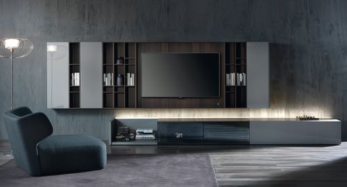 Moderne Wohnwand - N.C. SMARTWALL - Acerbis - lackiertes Holz / Modul