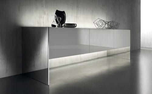 Modernes Sideboard - STEEL - Acerbis - lackiertes Holz / polierter Stahl / mit integrierter Beleuchtung
