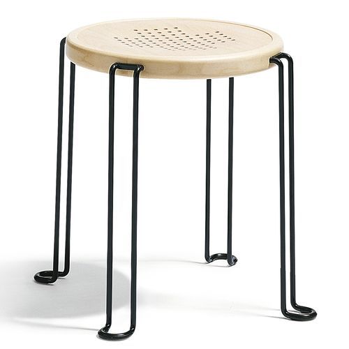Moderner Hocker - B2 - Blå Station - Birke / Gestell aus Stahl / rund