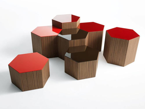 Moderner Couchtisch - SIX - Bross Italia - Eiche / Nussbaum / sechseckig