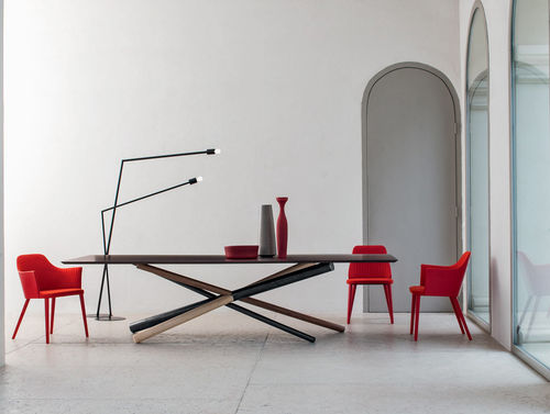 Moderner Esstisch - W - Bross Italia - Holz / Hartglas / rechteckig