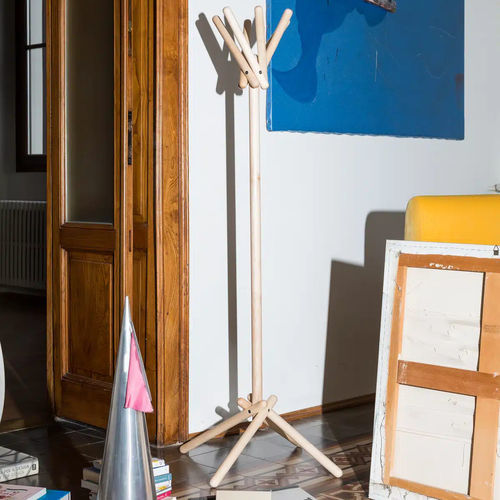 Bodenstehender Garderobenständer - Broomstick Uno - Campeggi - modern / Ahornholz / blau