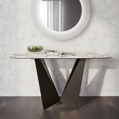 Moderner Konsolentisch - EIFFEL - Dall'Agnese - lackiertes Holz / lackiertes Glas / Feinsteinzeug