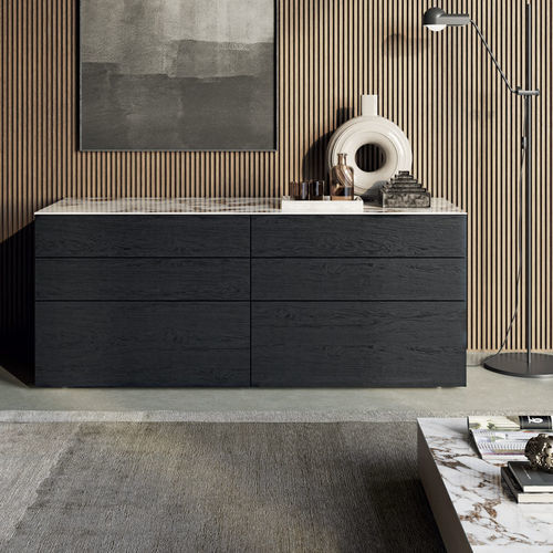 Moderne Kommode - SLIM - Dall'Agnese - lackiertes Holz / Eiche / Feinsteinzeug