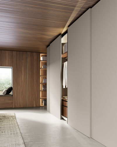 Moderner Kleiderschrank - NODO - Dall'Agnese - Eiche / hochglanzlackiertes Holz / Nussbaum