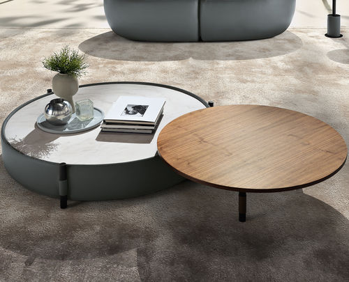 Moderner Couchtisch - Manfi - maxdivani - Nussbaum / Keramik / Leder