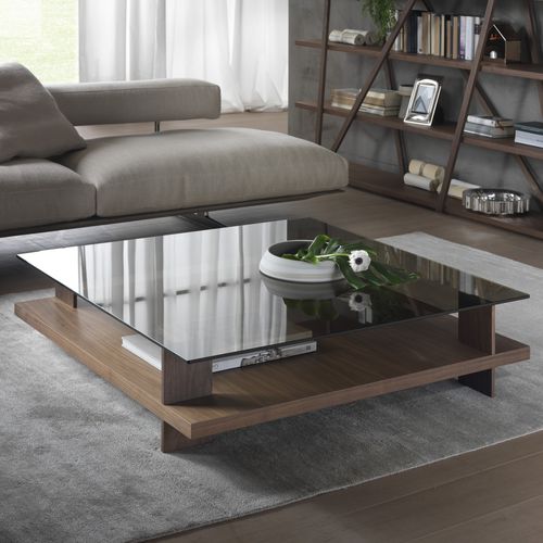 Moderner Couchtisch - CORALLO - Pacini & Cappellini - Hartglas / Gestell aus Nussbaum / Gestell aus Esche
