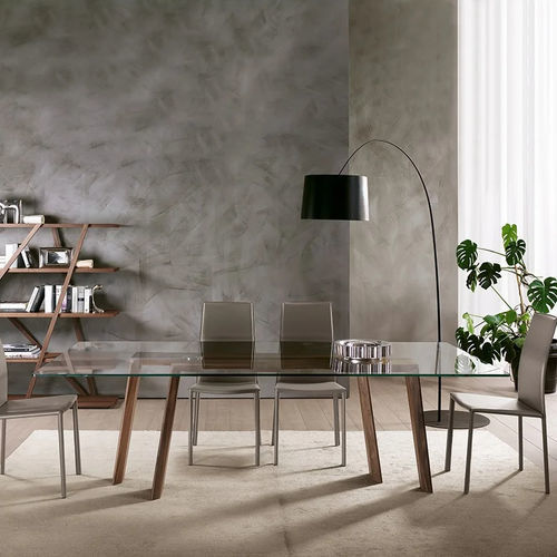 Moderner Esstisch - TEN FOR TEN - Pacini & Cappellini - Hartglas / Gestell aus Nussbaum / Gestell aus Esche