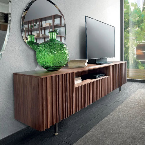 Modernes Fernsehmöbel - LINE  - Pacini & Cappellini - mit integriertem Stauraum / Metall / Holzfurnier