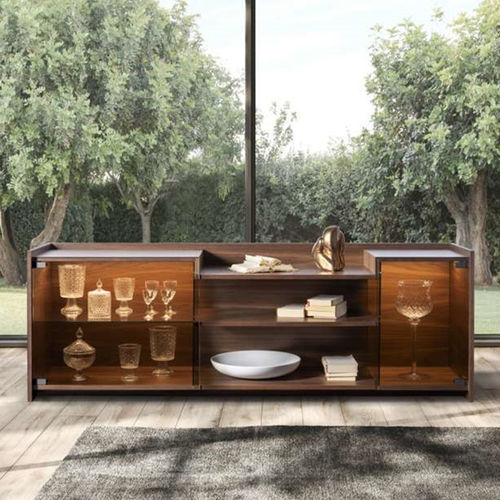 Modernes Sideboard - GINEVRA - Pacini & Cappellini - Nussbaum / Esche / Vorderseite aus Hartglas