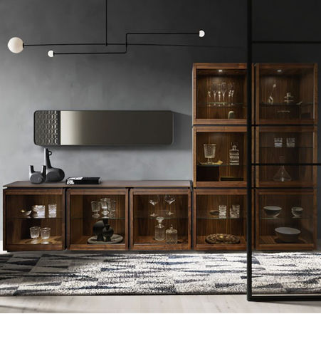 Moderne Wohnwand - MESH - Pacini & Cappellini - Nussbaum / Esche / Glas