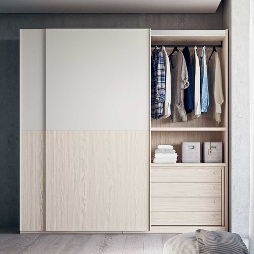 Moderner Kleiderschrank - TWIN - Clever - Holz / mit Schiebetür / mit Schublade