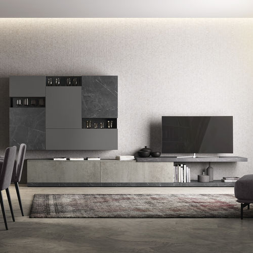 Moderne Wohnwand - VITALYTY LUCE C04 - ColombiniCasa - melaminbeschichtet / für TV / mit Schublade