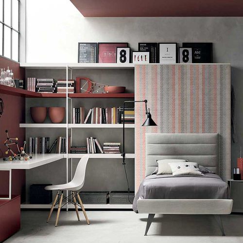 Weißes Kinderzimmer - COMPOSITION 01  - TOMASELLA INDUSTRIA MOBILI - grau / rot / lackiertes Holz