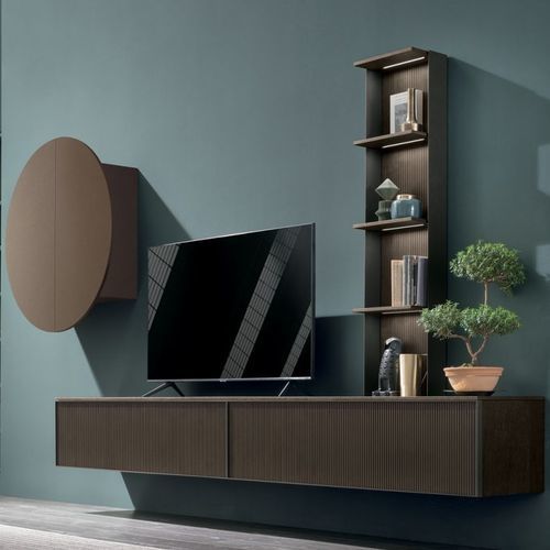 Moderne Wohnwand - Atlante UNIT_AT108 - TOMASELLA INDUSTRIA MOBILI - Eiche / Metall / mit Regal