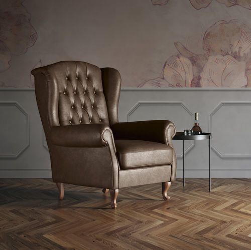 Chesterfield-Sessel - BERGERE - Doimo Salotti - Leder / Holz / mit Fußstütze