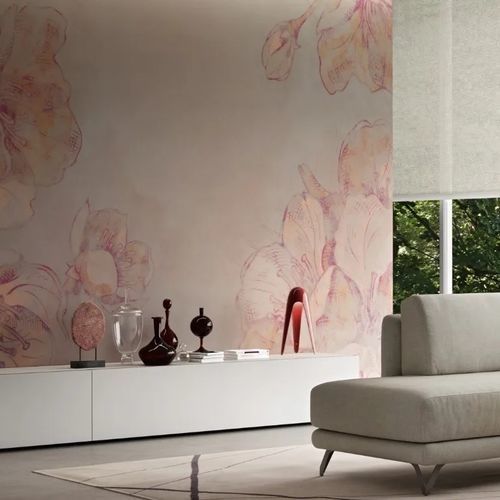 Moderne Tapete - FIORE - Doimo Salotti - Blumenmotiv / grau / grün