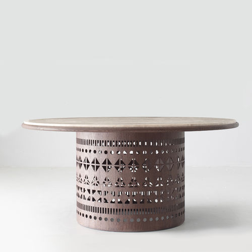 Moderner Tisch - DOGON T  - Emmemobili - Marmor / Gestell aus Furnierholz / rund