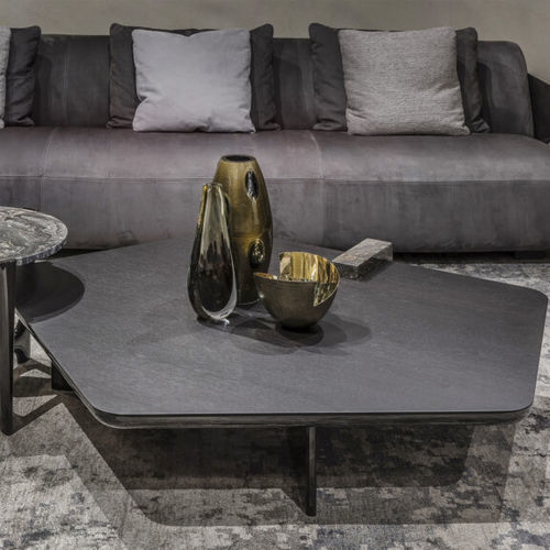 Moderner Couchtisch - ANTINOMIA - Emmemobili - Holzfurnier / Marmor / Gestell aus Furnierholz