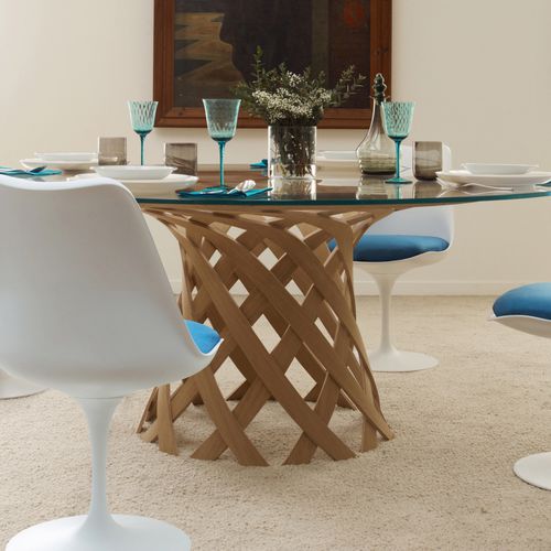 Moderner Tisch - NASSA  - Emmemobili - Glas / Hartglas / Gestell aus Furnierholz