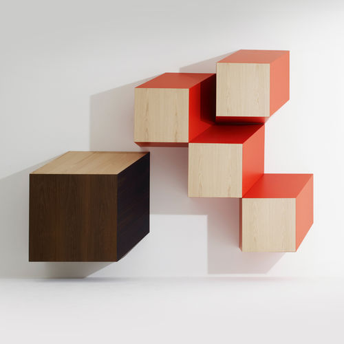 Wandmontiertes Sideboard - S-CUBE  - Emmemobili - organisches Design / Holz / lackiertes Holz
