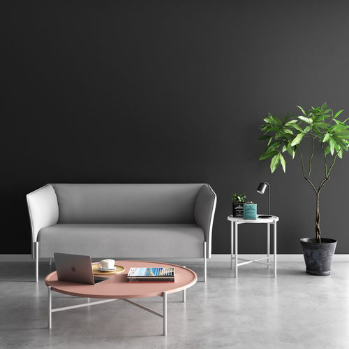 Moderner Couchtisch - DOLLY - ESTEL - lackiertes MDF / Gestell aus Metall / rund