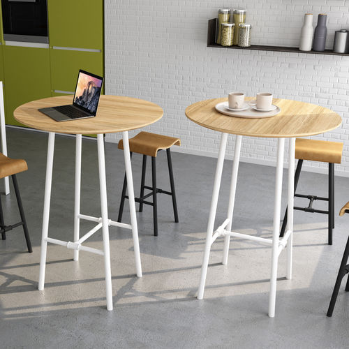 Moderner Stehtisch - PLOMBIER H105 - ESTEL - Massivholz / Metall / rund