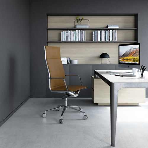 Hochlehner-Chefsessel - ALUMINIA - ESTEL - modern / Leder / Stoff