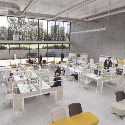 Tisch-Bürotrennwand - CARING - ESTEL - bodenstehend / Glas / Aluminium