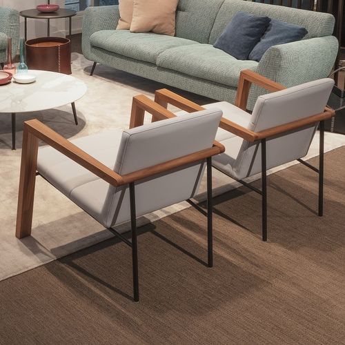 Moderner Sessel - STAR SYSTEM - ESTEL - Stoff / Leder / Nussbaum