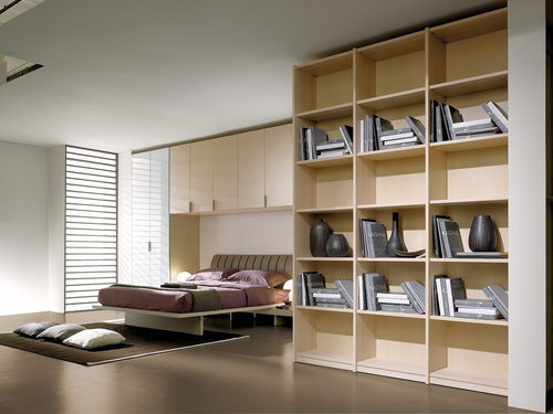 Moderner Kleiderschrank - SPAZIANTE - 1 - Faer Ambienti - Holz / mit Schwingtür / mit Bücherregal