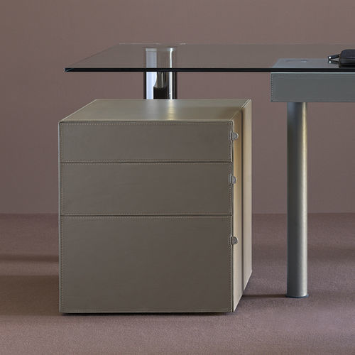 MDF-Schreibtischcontainer - ALA - fasem - genarbtes Rindleder / mit 3 Schubladen