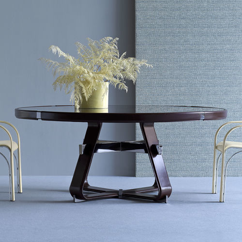 Moderner Esstisch - ANTIMO - fasem - Hartglas / Rauchglas / Leder