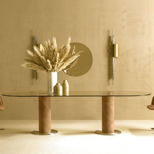 Moderner Tisch - ROLLING 2B - fasem - Hartglas / Gestell aus rostfreiem Edelstahl / oval