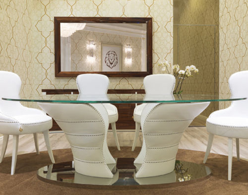 Moderner Esstisch - Babylon - Formenti - Glas / Gestell aus Leder / oval